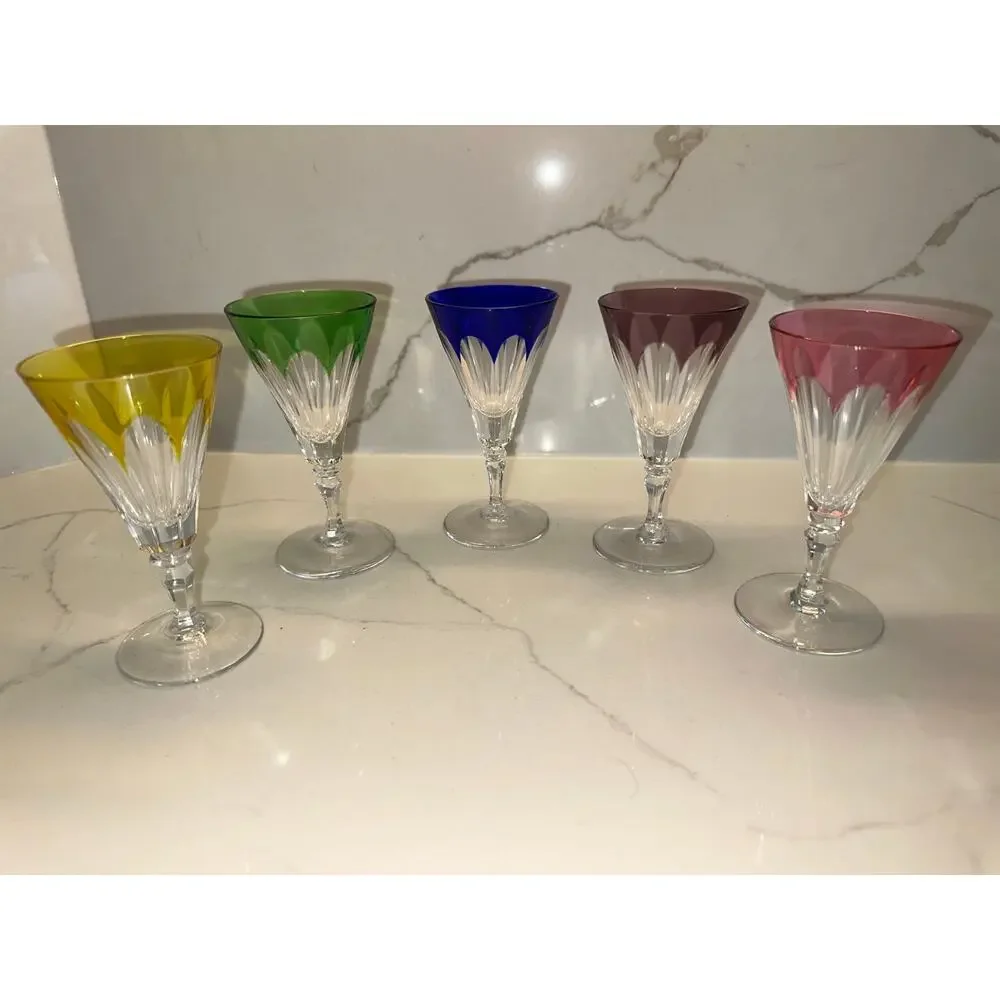NEW Set of 5 Hungarian Crystal Colorful Cordial Liquor Glasses Hoya